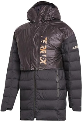 adidas Brown Patchwork Long Down Cotton Hooded Jacket. FT9674 Order adidas Brown Patchwork Long Down Cotton Hooded Jacket. FT9674