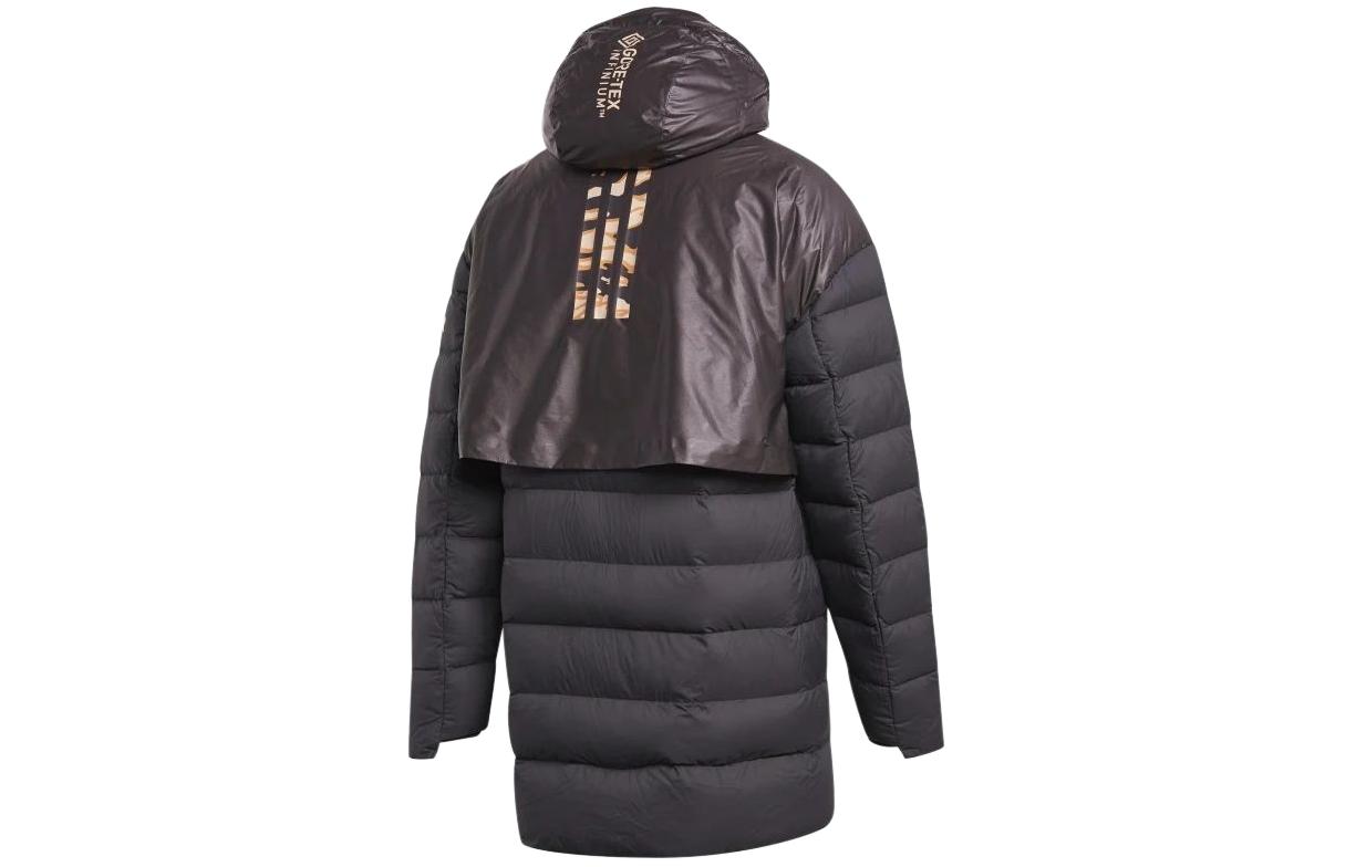 Lookbook 아디다스 브라운 패치워크 롱 다운 코튼 후드 재킷. FT9674