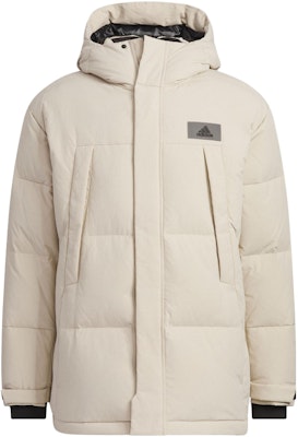 adidas Casual Hooded Down Jacket Light Khaki/Black Duck Down IL8898 Order adidas Casual Hooded Down Jacket Light Khaki/Black Duck Down IL8898
