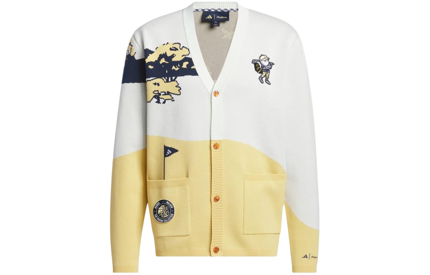 adidas  Color-Block Button-Up Knit Sweater Yellow/White. IN9172