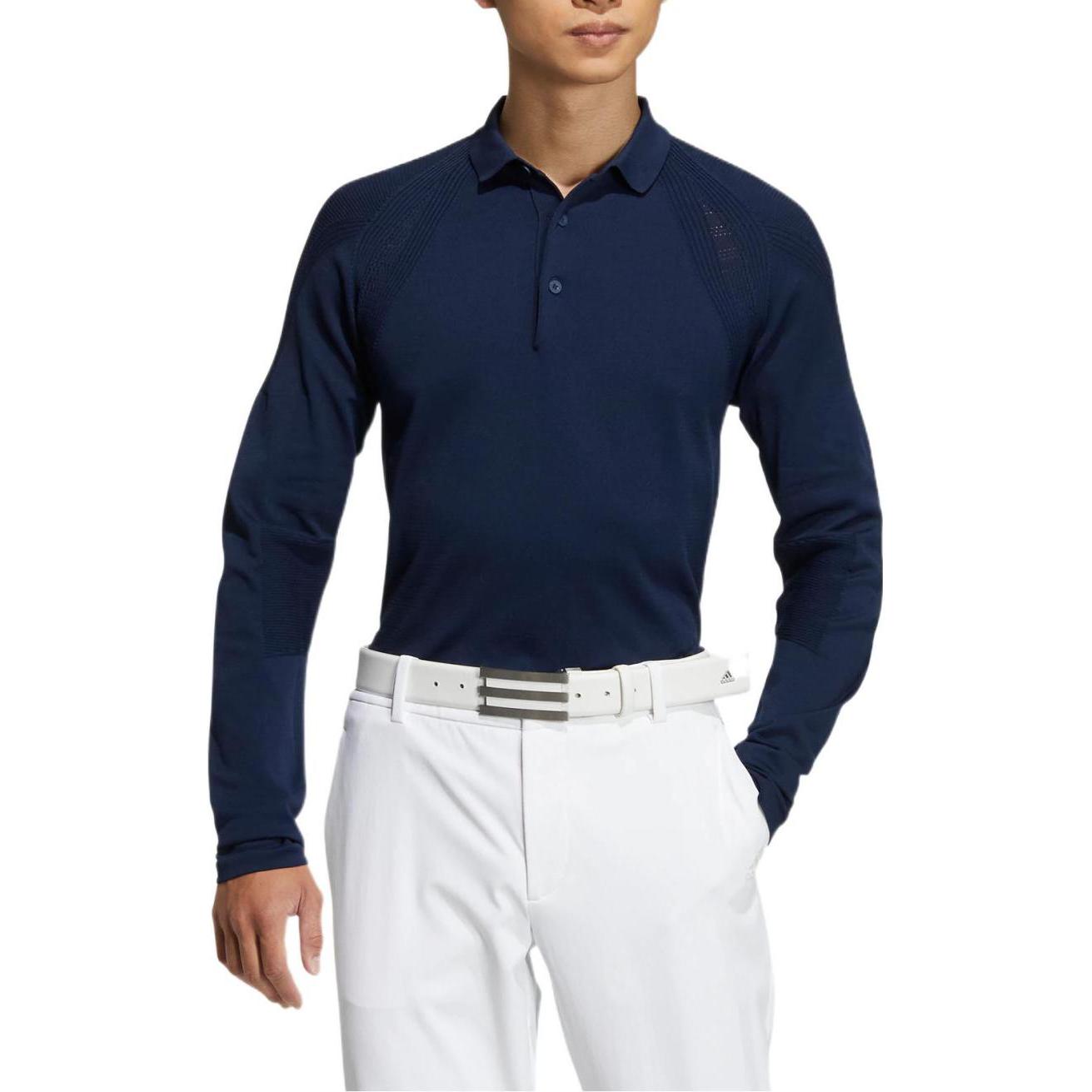 Shop adidas 高爾夫藍色長袖拉鍊套頭衫 球衣 Polo 衫 HG1657