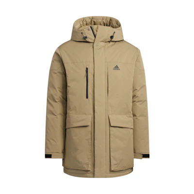 adidas Green Hooded Down Parka Jacket with Logo Print for Outdoor Sports HN2100
