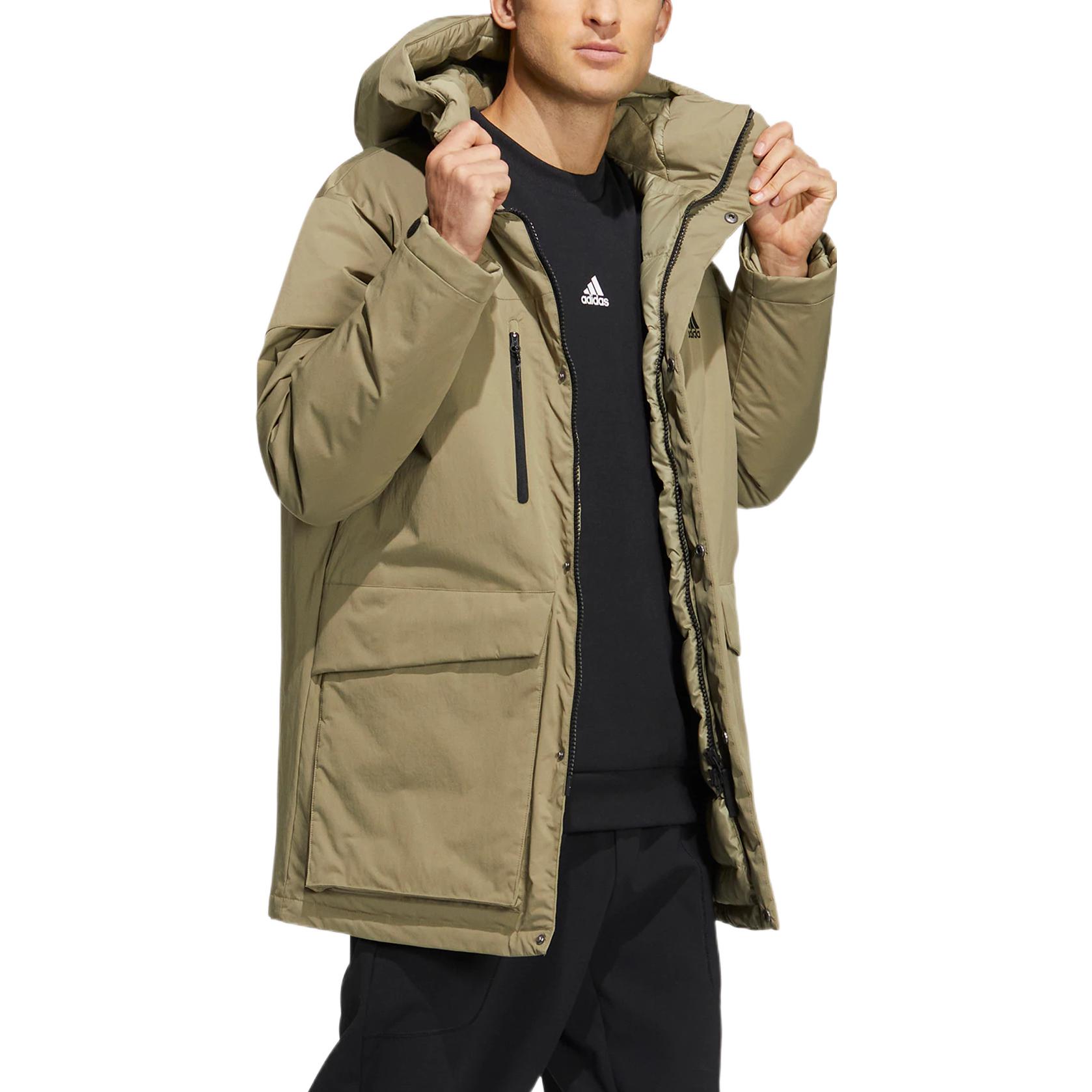 Purchase adidas  Green Hooded Down Parka Jacket with Logo Print for Outdoor Sports HN2100