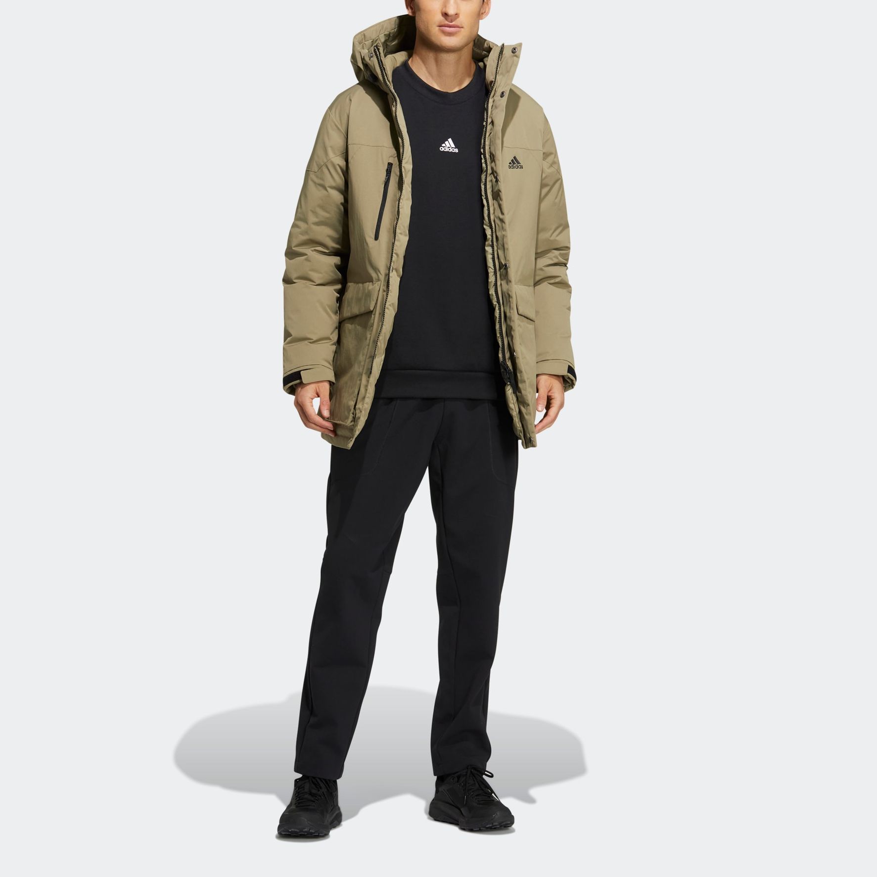 Details for adidas  Green Hooded Down Parka Jacket with Logo Print for Outdoor Sports HN2100