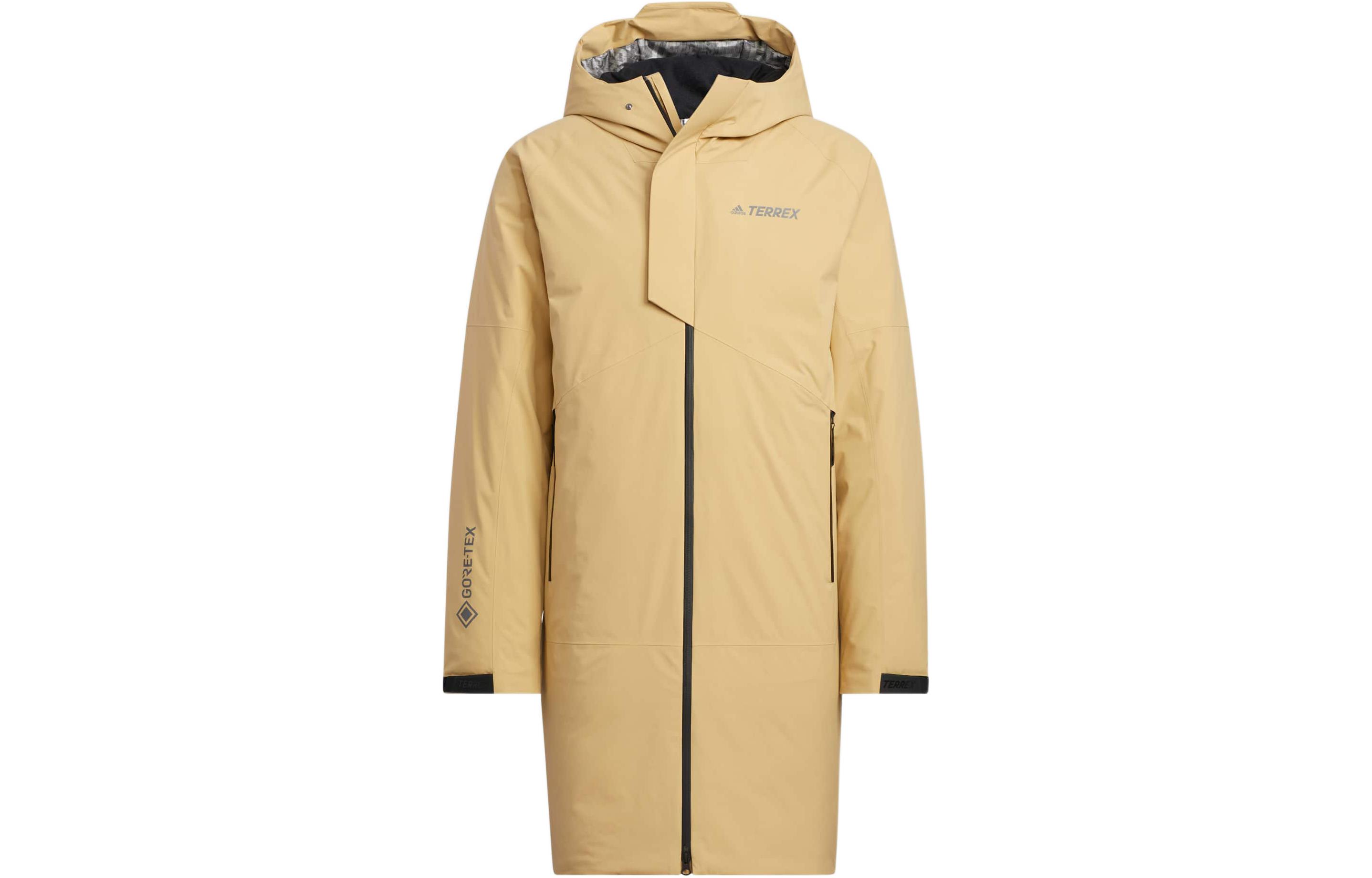 adidas  Khaki Detachable Hood Puffer Jacket with Logo Print. HM9718