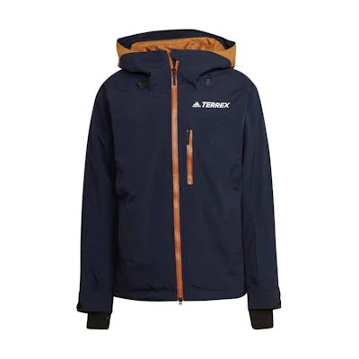 adidas Navy Blue Logo Print Hooded Straight-Cut Ski Jacket GT2808