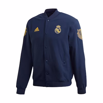 adidas Navy Blue Long Sleeve Baseball Jacket with Embroidered Logo. FR5569