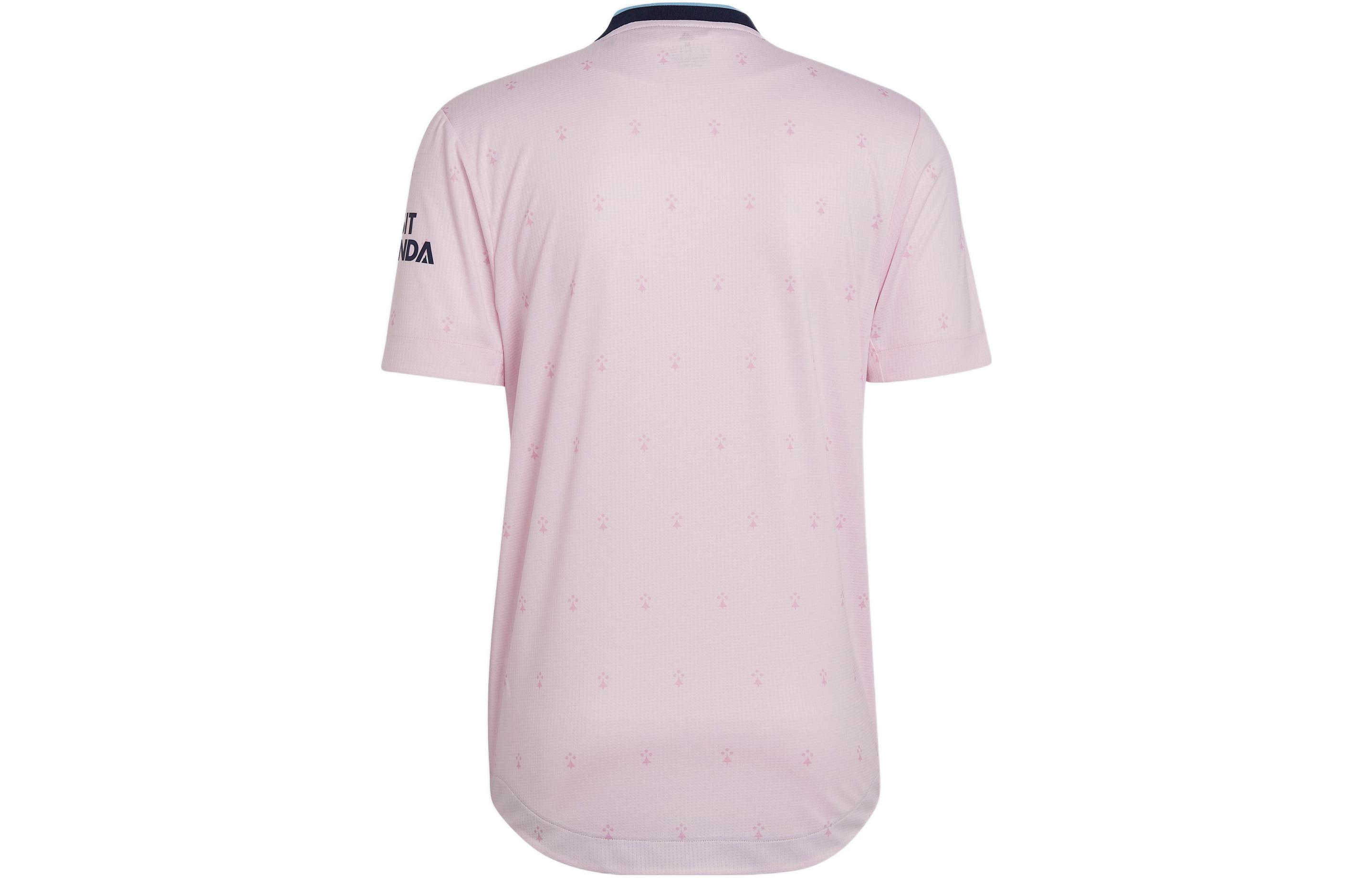 Lookbook アディダス ピンク レトロ ロゴ プリント ドーパミン Vネック リブ 半袖Tシャツ HF0710