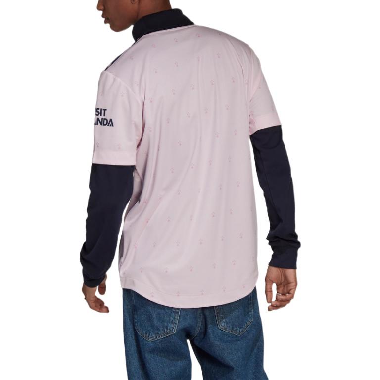 Purchase アディダス ピンク レトロ ロゴ プリント ドーパミン Vネック リブ 半袖Tシャツ HF0710