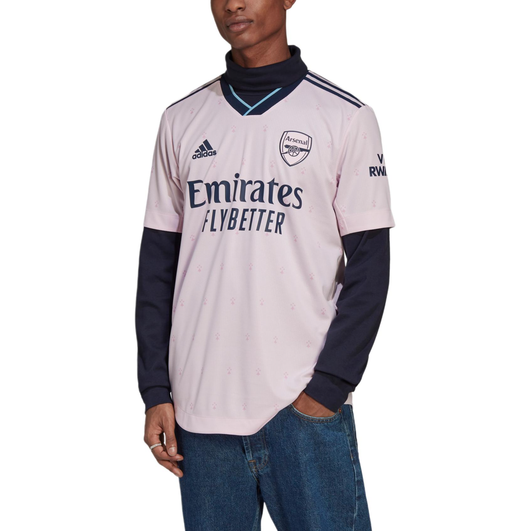 Details for アディダス ピンク レトロ ロゴ プリント ドーパミン Vネック リブ 半袖Tシャツ HF0710