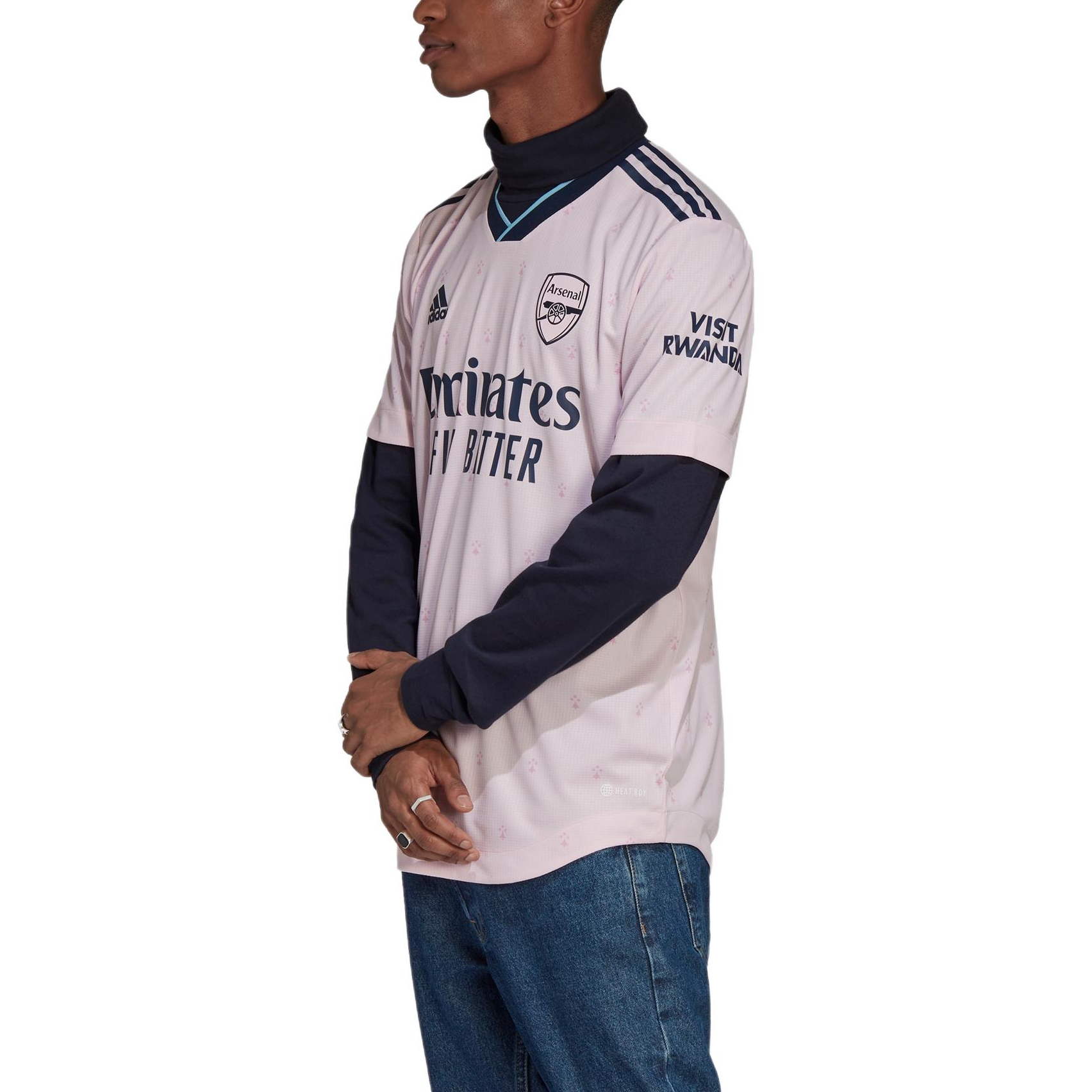 Sizing アディダス ピンク レトロ ロゴ プリント ドーパミン Vネック リブ 半袖Tシャツ HF0710