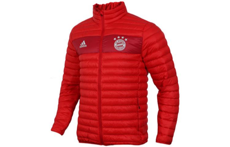 adidas  Red Puffer Jacket with Logo Print and Full Zip. CY6111