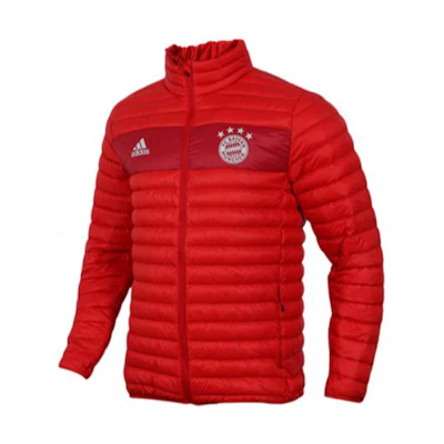 adidas Red Puffer Jacket with Logo Print and Full Zip. CY6111