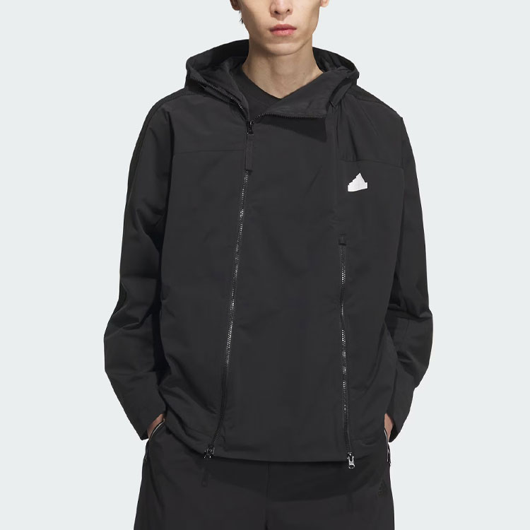 Lookbook adidas Solid Logo Fustl Hoodie Jaket Hitam Pakaian Olahraga Kasual. JE3682