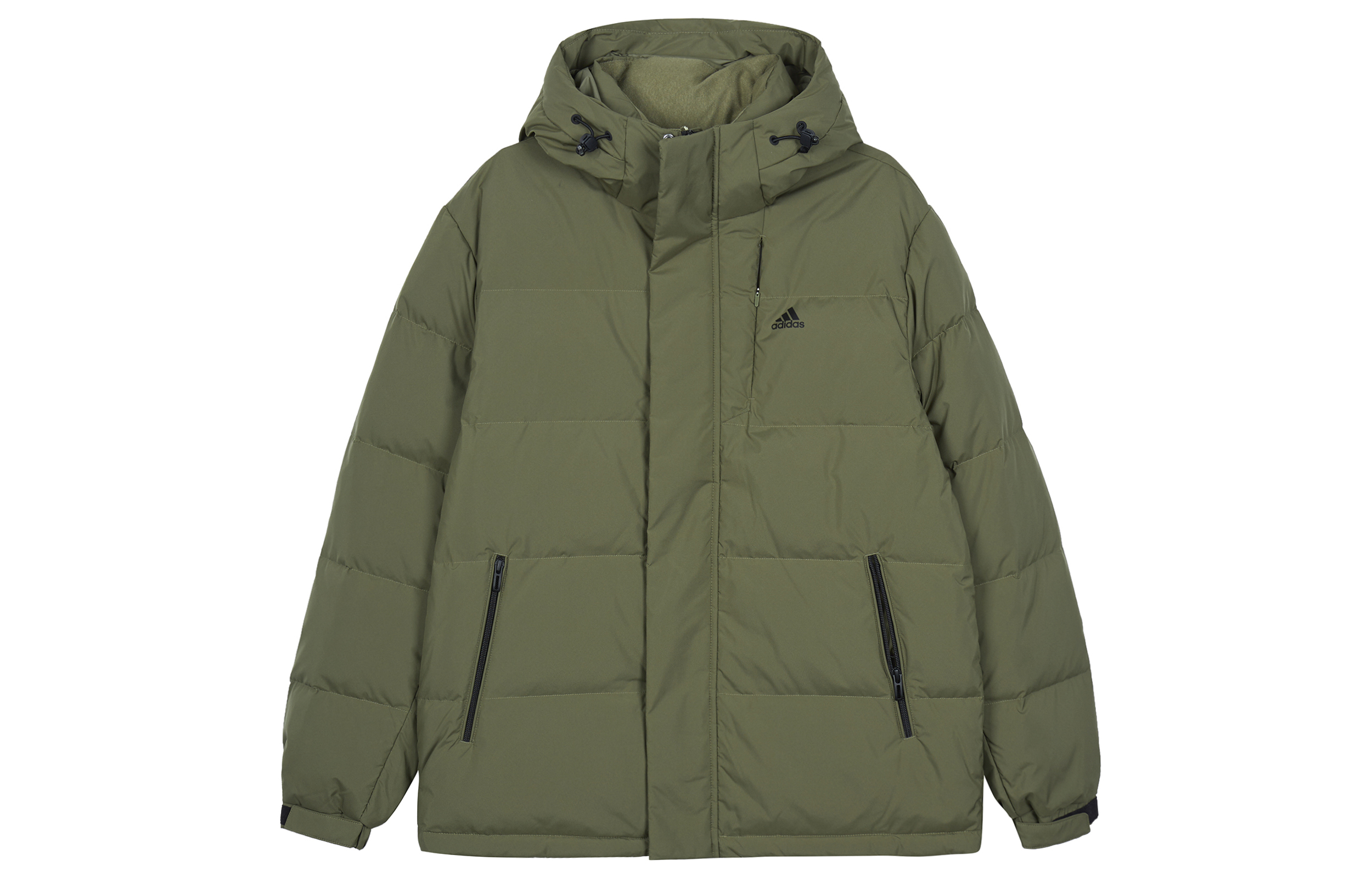 adidas  Solid Olive Green Hooded Down Jacket - Casual and Warm. IW0781
