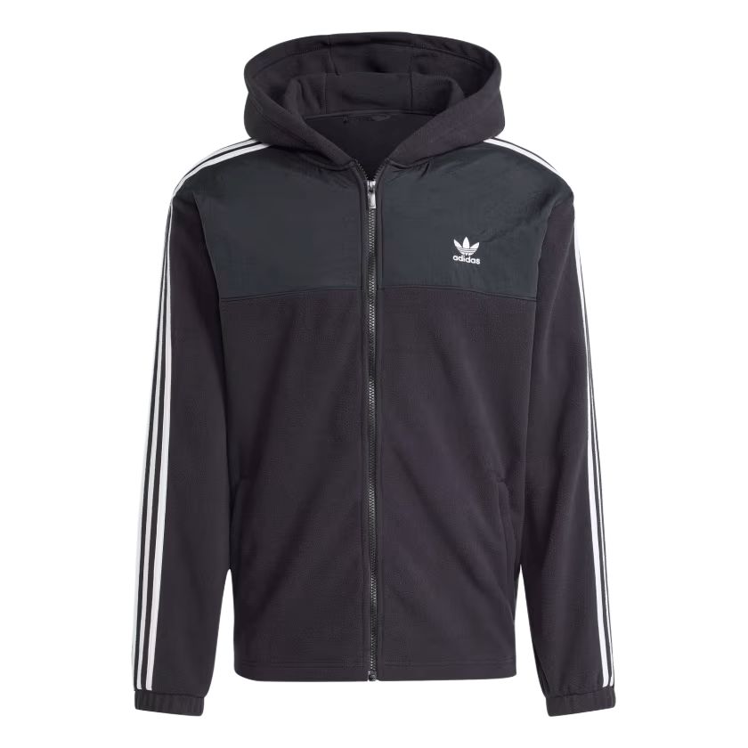 adidas ADICOLOR 3-Stripes FW24 Teddy Fleece Hoodie Black Jacket IZ4802