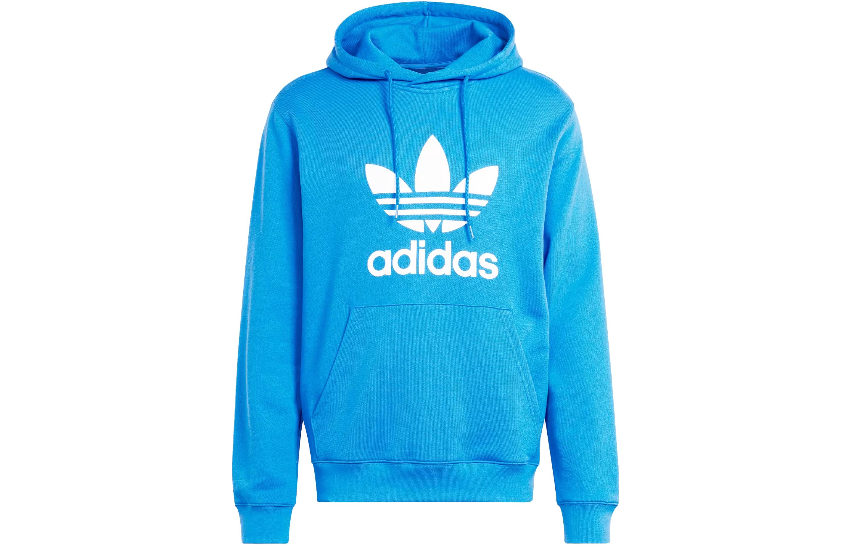 adidas Adicolor Classics Trefoil Hoodie Blue Logo Print Long Sleeve Hoodie IM9410