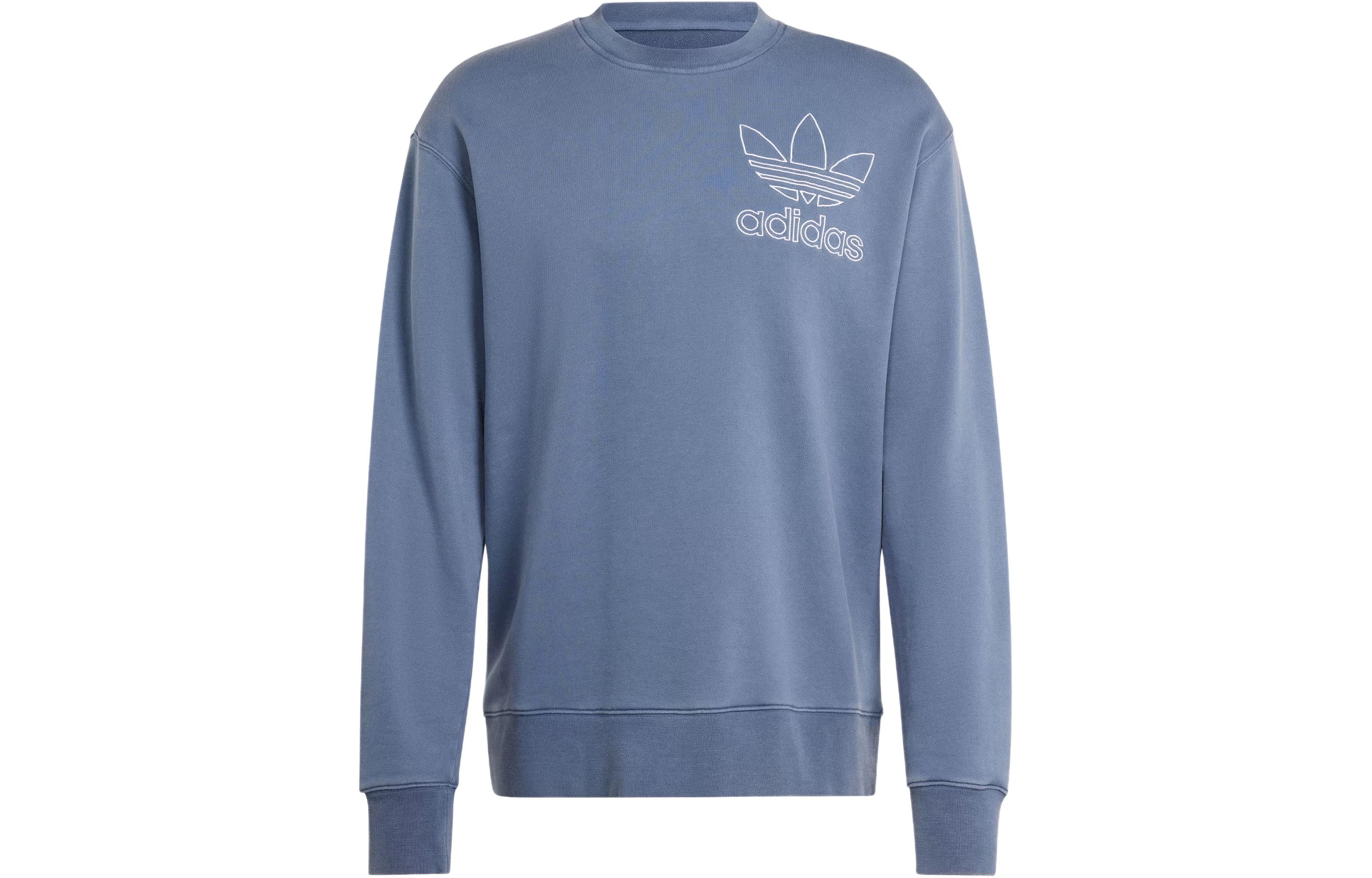 adidas Adicolor Outline Crewneck Sweatshirt Grey Blue Logo Print Pullover IR7999