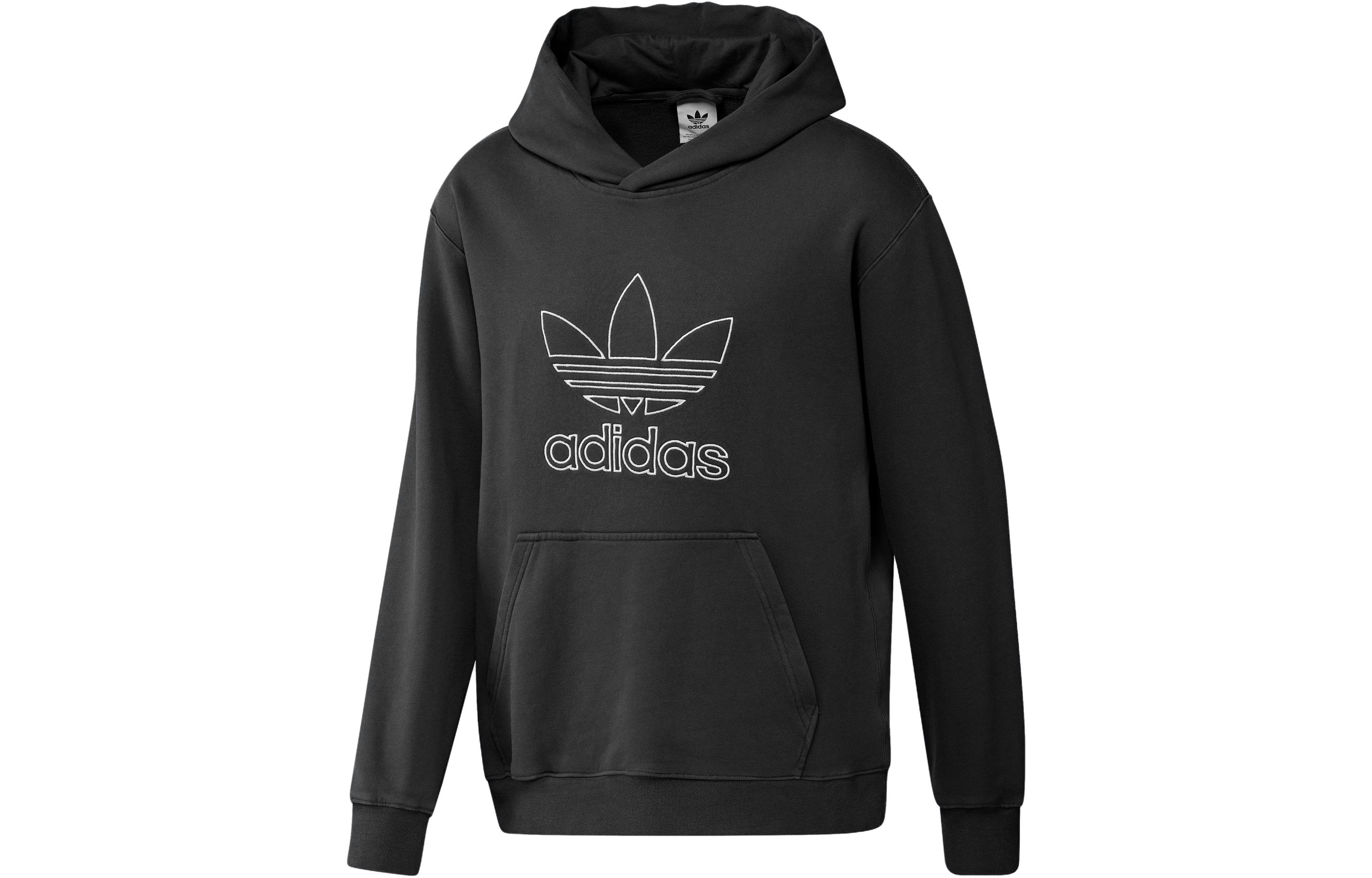 adidas ADICOLOR Outline Hoodie Black - Retro Loose-Fit Logo Print Pullover IU2373
