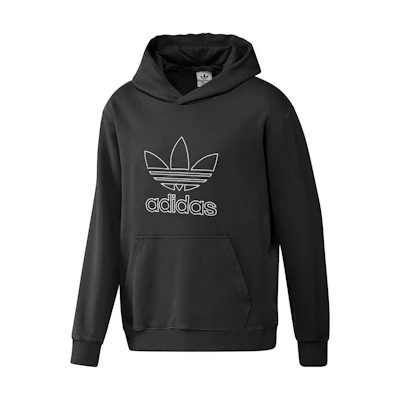 adidas ADICOLOR Outline Hoodie Black - Retro Loose-Fit Logo Print Pullover IU2373