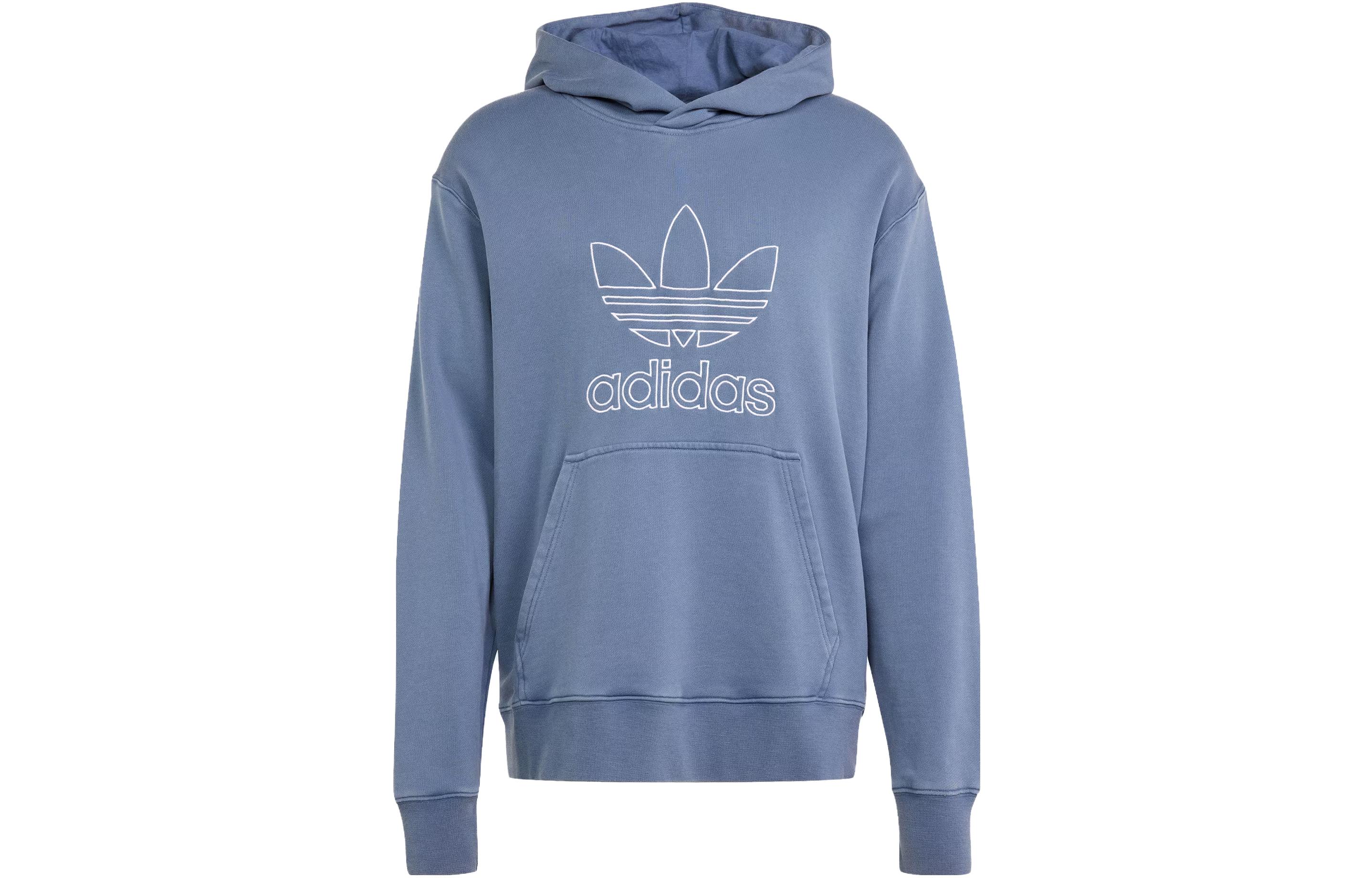 adidas Adicolor Outline Hoodie Grey Blue Logo Print Loose Fit Pullover IR7991