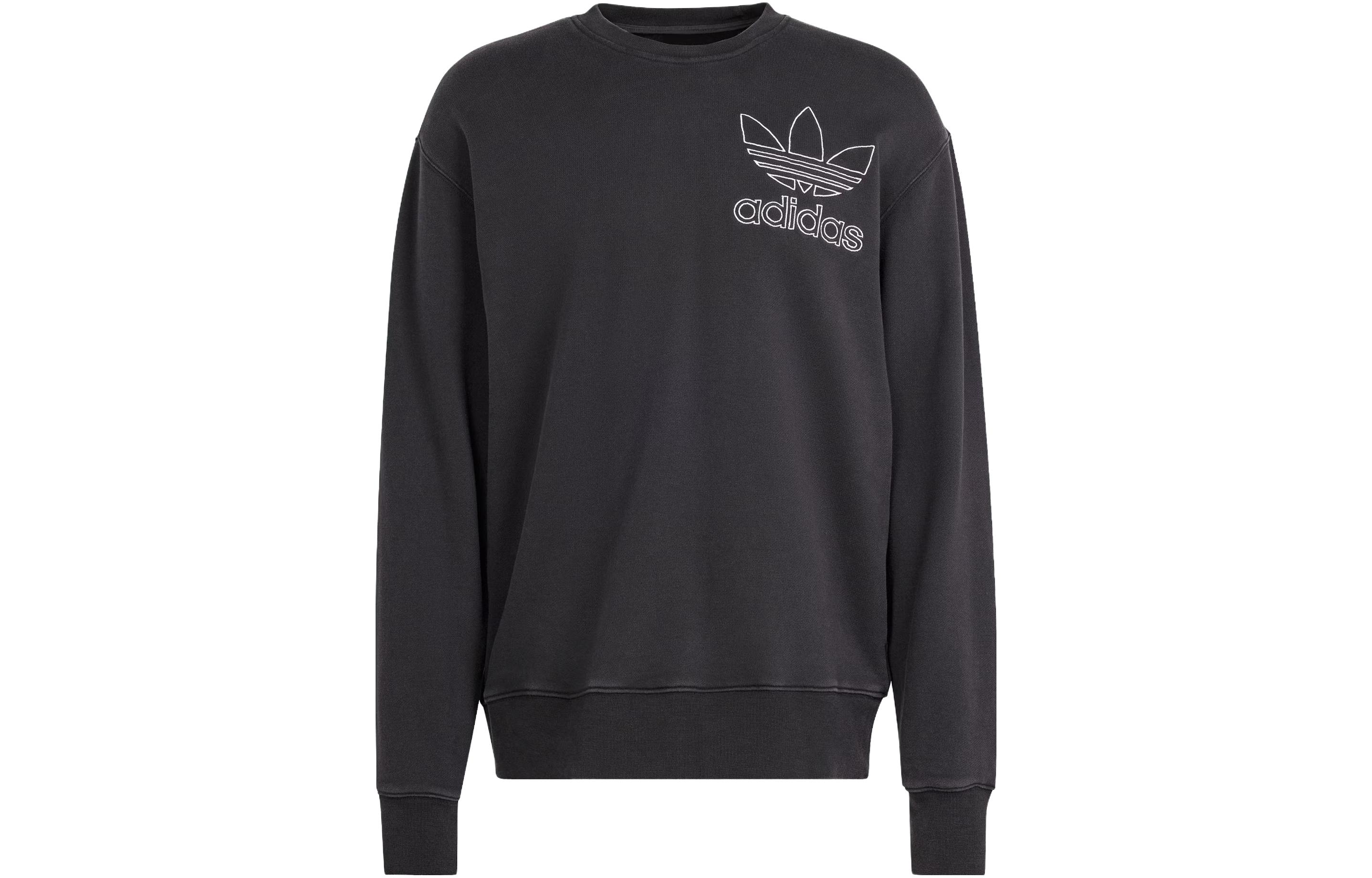 adidas Adicolor Outline Sweatshirt Black Logo Print Crewneck Long Sleeve IU2350