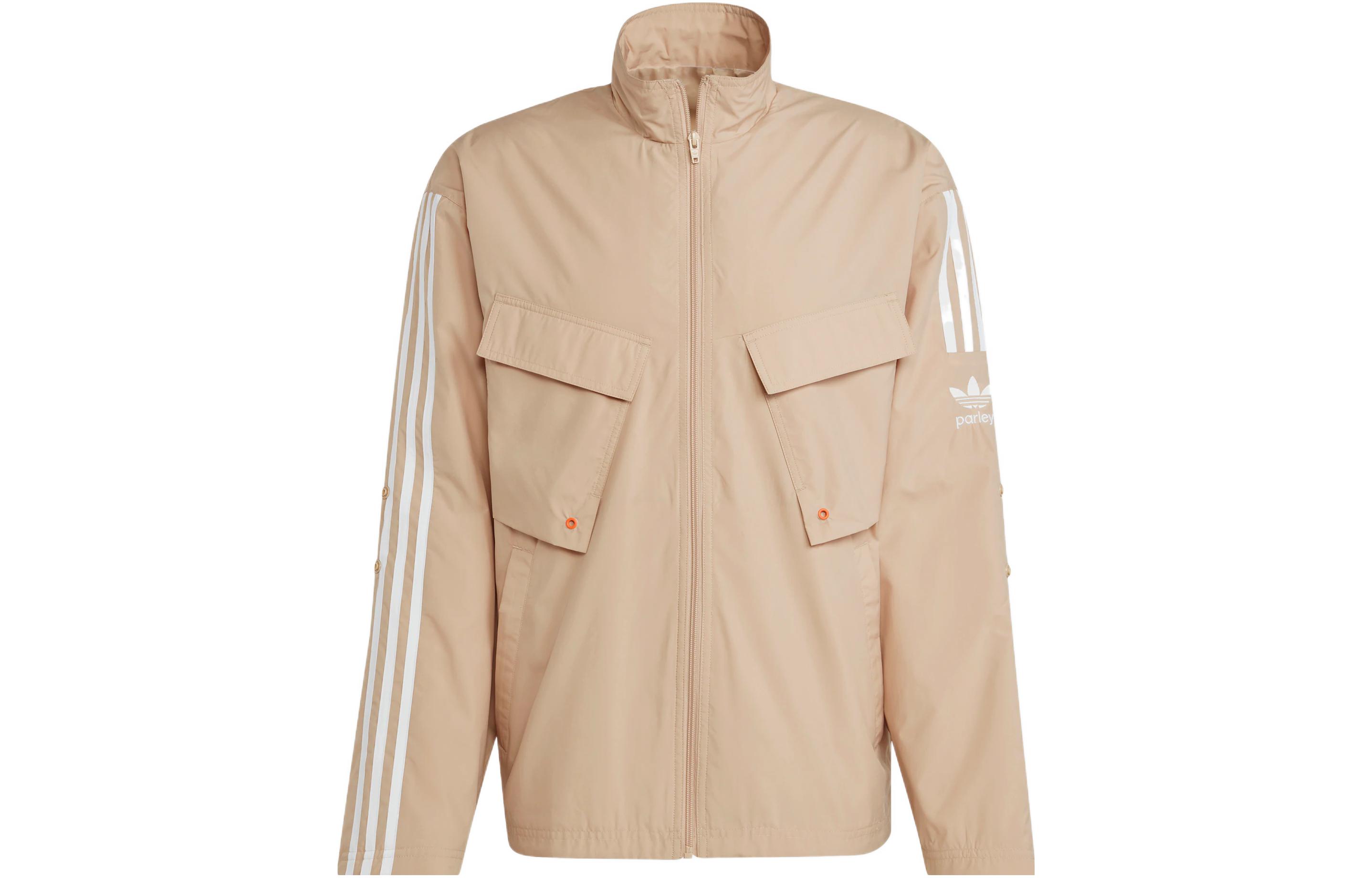 adidas ADICOLOR PARLEY Light Brown Outdoor Jacket with Logo & Utility Pockets HL9397