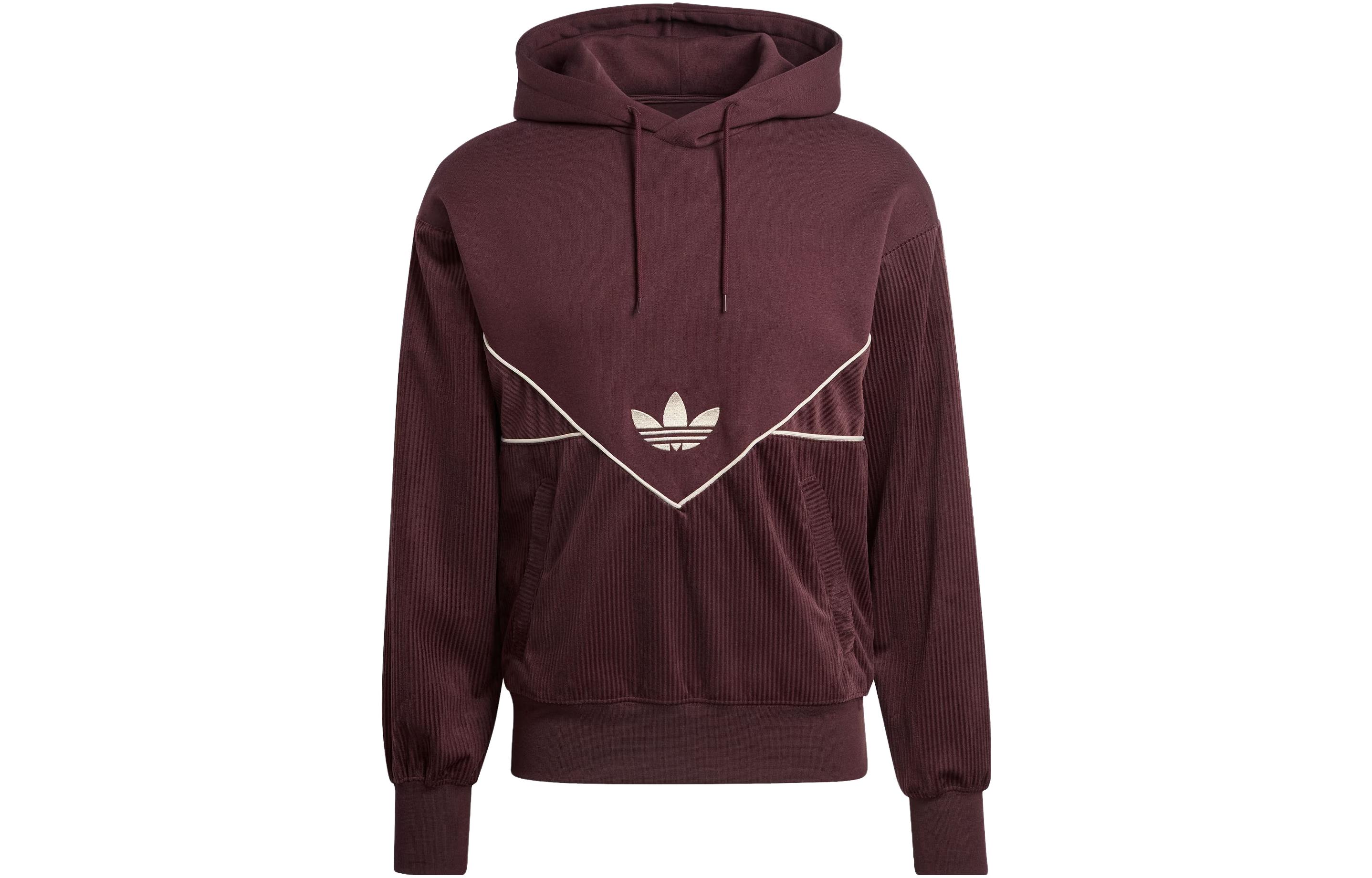 adidas Adicolor Seasonal Corduroy Hoodie Dark Gray Brown Embroidered Logo II5788