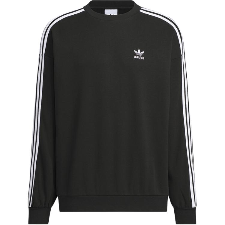 adidas Adicolor Striped Crewneck Pullover Sweatshirt Black JN9786