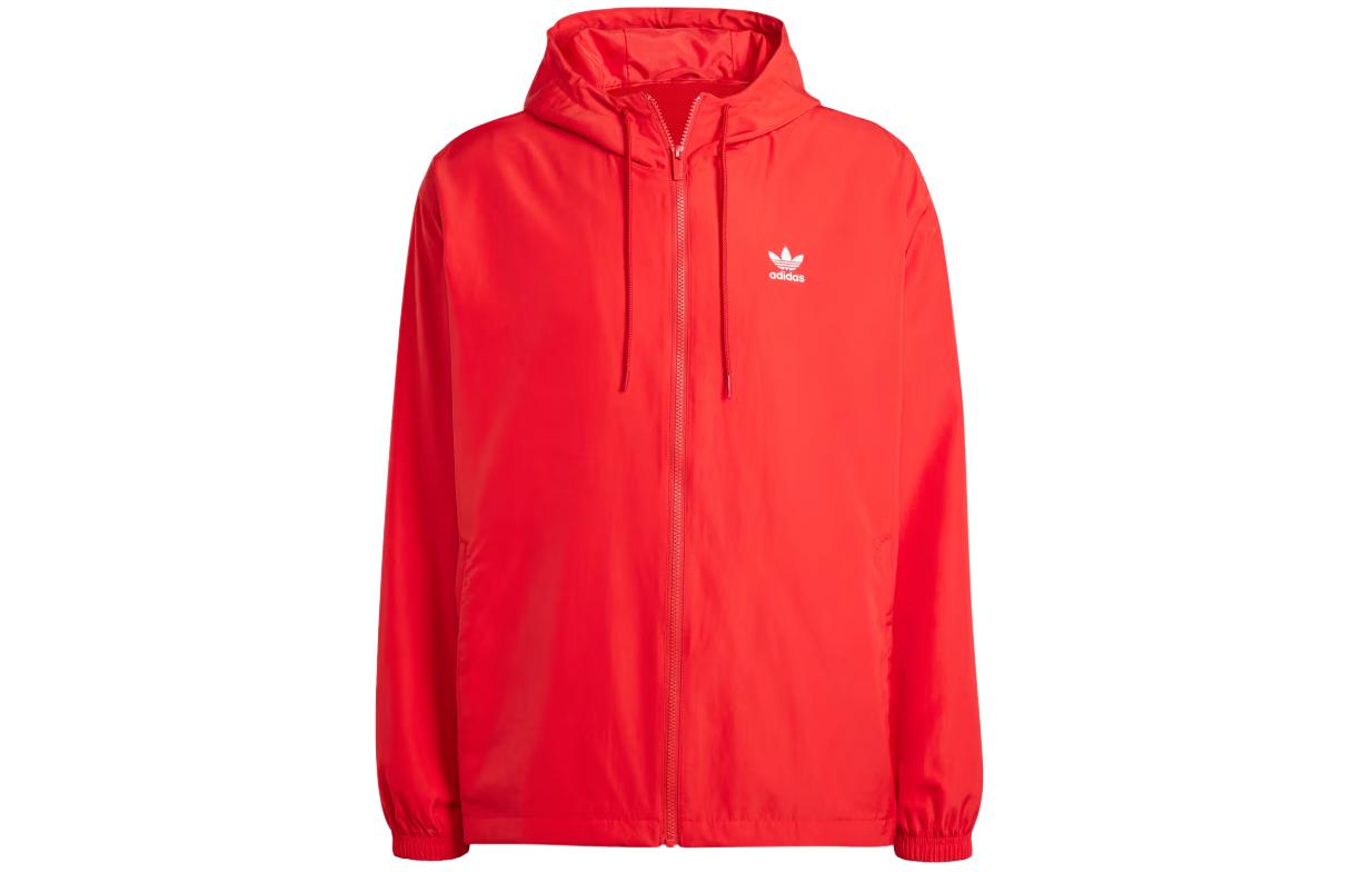 adidas Adicolor Trefoil Red Windbreaker Full-Zip Hooded Jacket IR9857