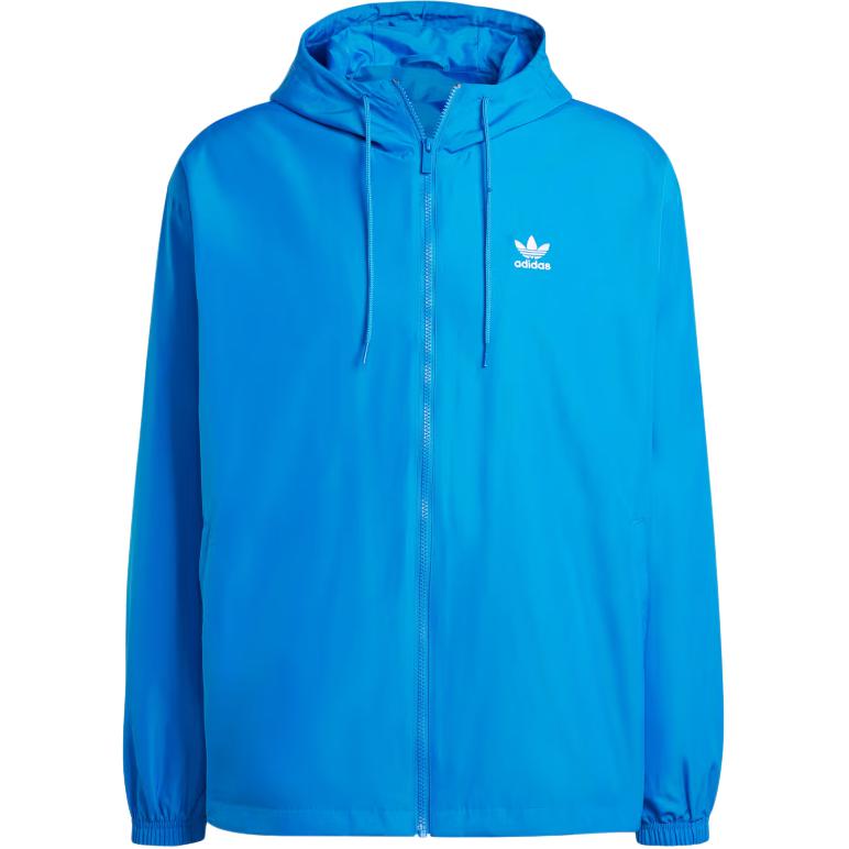 adidas Adicolor Trefoil Windbreaker Blue Logo Print Zip-Up Hoodie Jacket IR9851