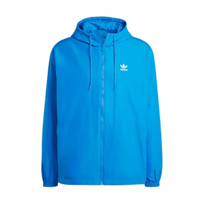 adidas Adicolor Trefoil Windbreaker Blue Logo Print Zip-Up Hoodie Jacket IR9851