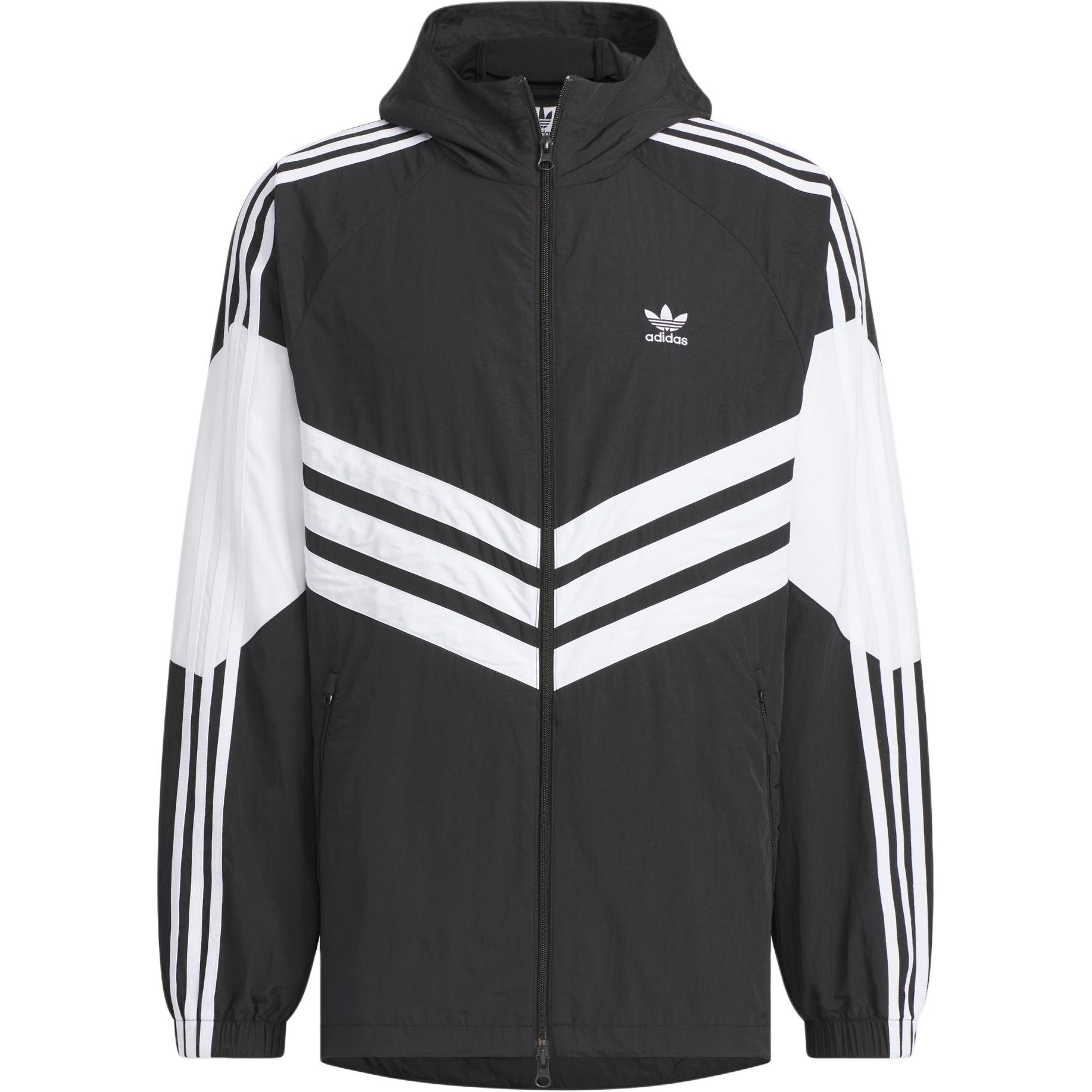 adidas Adicolor Windbreaker Retro 3-Stripes Logo Hooded Jacket Black JM7260