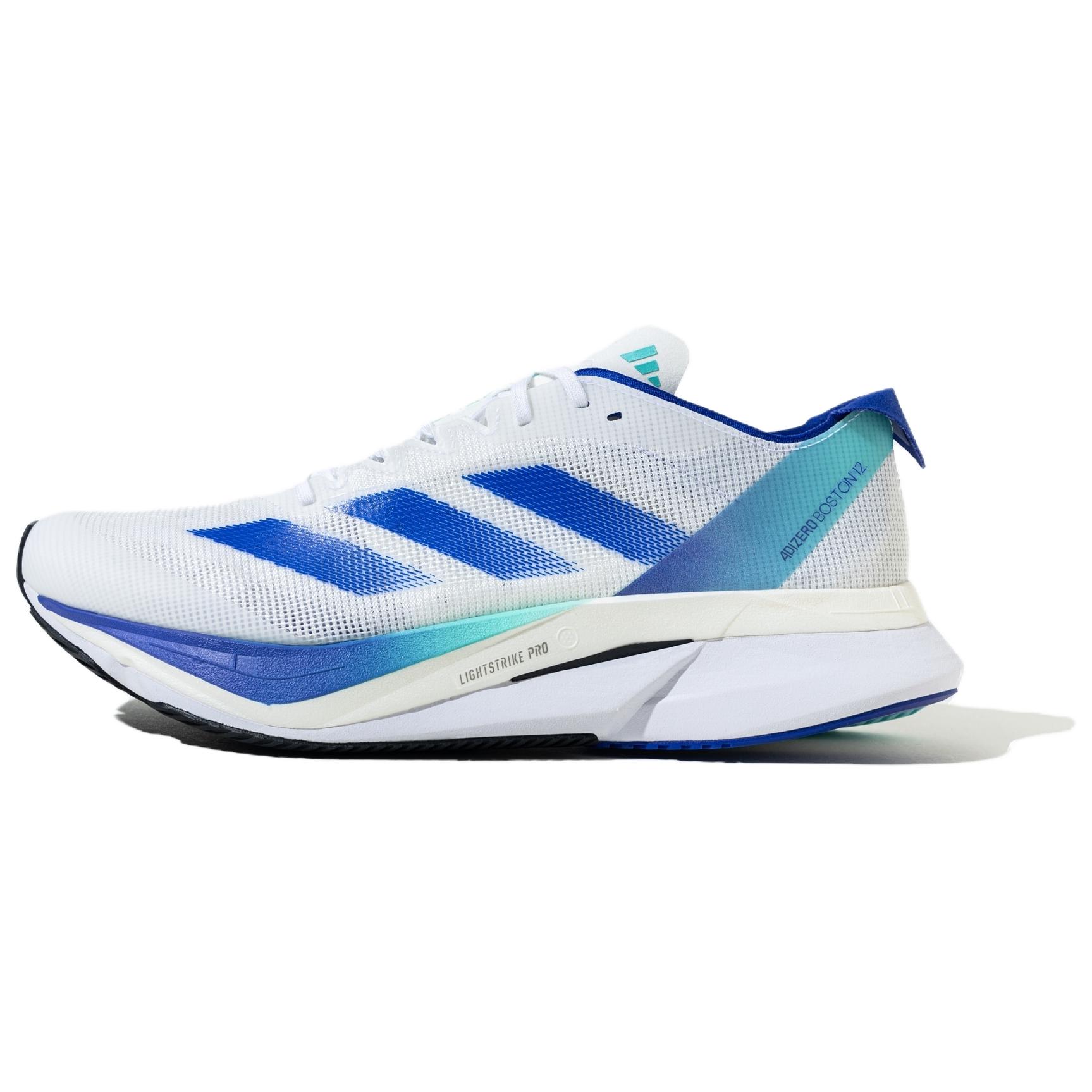 adidas Adizero Boston 12 White Blue Lightweight Cushioned Running Shoes JR2731