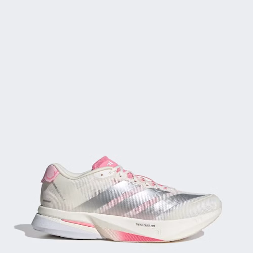 Adidas Adizero Boston 13 Running Shoes Core White/Silver Metallic/Bliss Pink