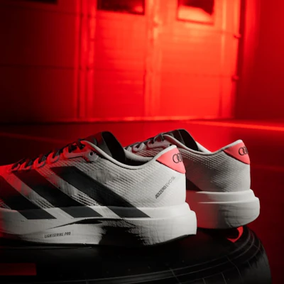 adidas Adizero EVO SL Audi Running Shoes Chalk Pearl/Utility Black/Hi-Res Red KJ3670 2