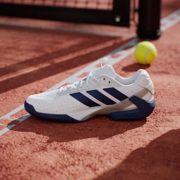 Sizing adidas Adizero Ubersonic 5 Sepatu Tenis Putih/Biru Gelap/Perak Metalik JR1736
