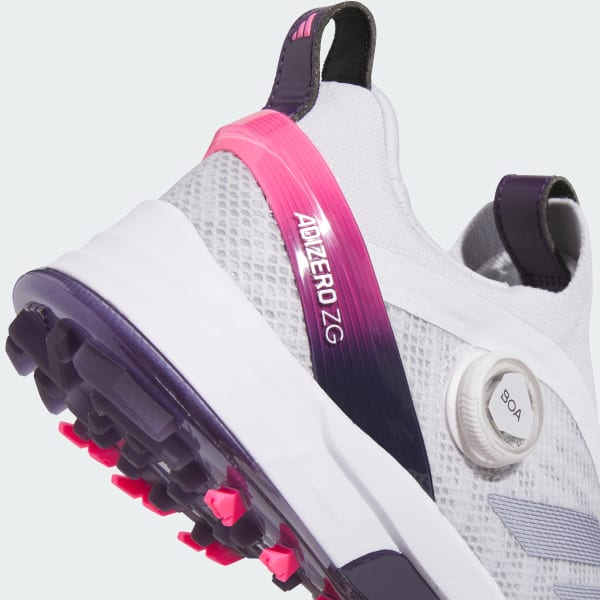 Sizing Adidas Adizero ZG BOA 無釘高爾夫鞋 灰色/復古墨色/柔粉色 JQ7726