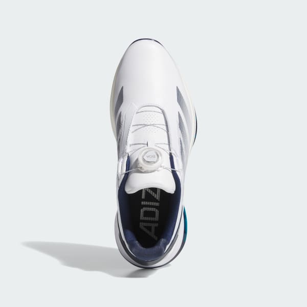 Lookbook 阿迪达斯 Adizero ZG Lo BOA 无钉高尔夫鞋 云白/夜靛蓝/银金属 JS1767