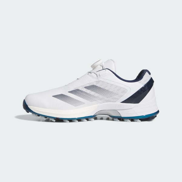 Sizing 阿迪达斯 Adizero ZG Lo BOA 无钉高尔夫鞋 云白/夜靛蓝/银金属 JS1767