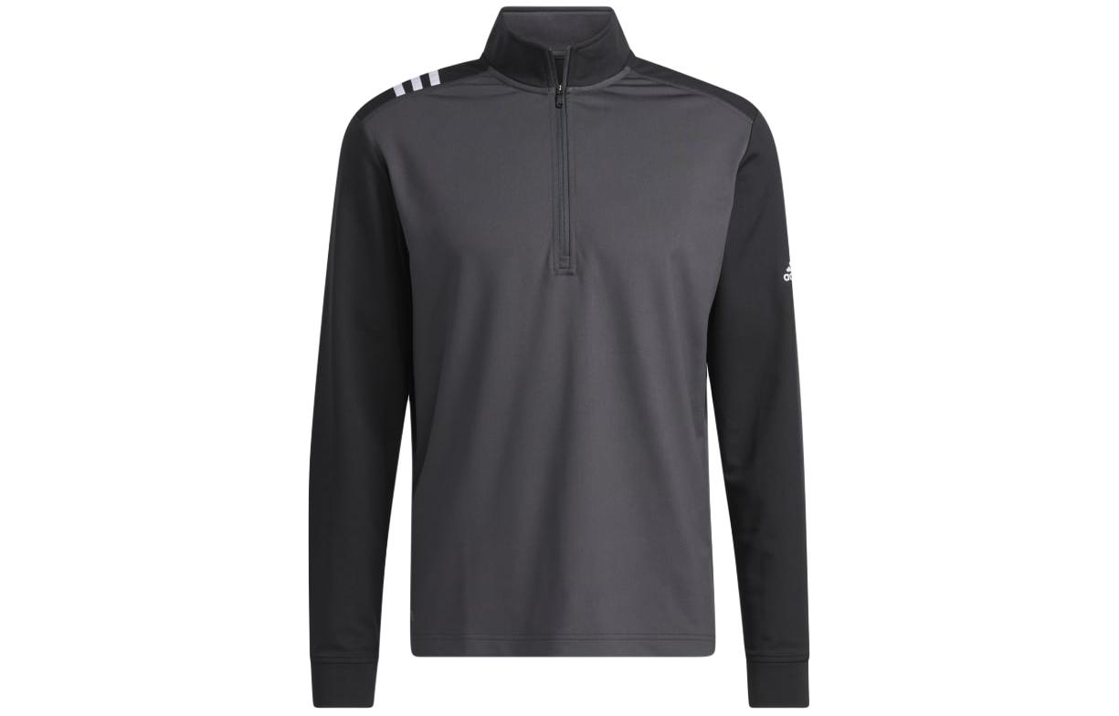 adidas AdvAntage Half-Zip Striped Golf Pullover Long Sleeve - Black HD1028