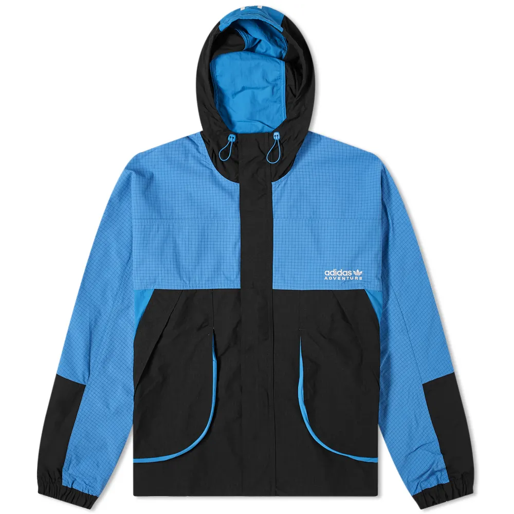 adidas Adventure Logo Print Hooded Windbreaker Jacket Blue/Black () H09053