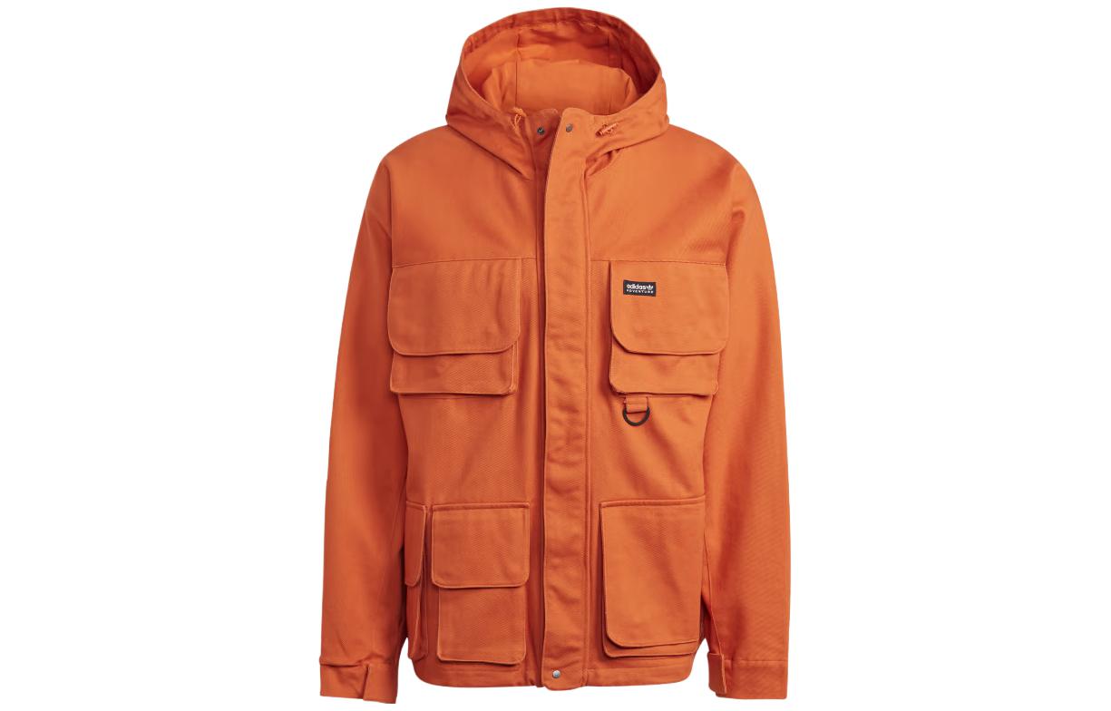 adidas Adventure Multipocket Jacket Orange Outdoor Casual Hooded Jacket HR4276