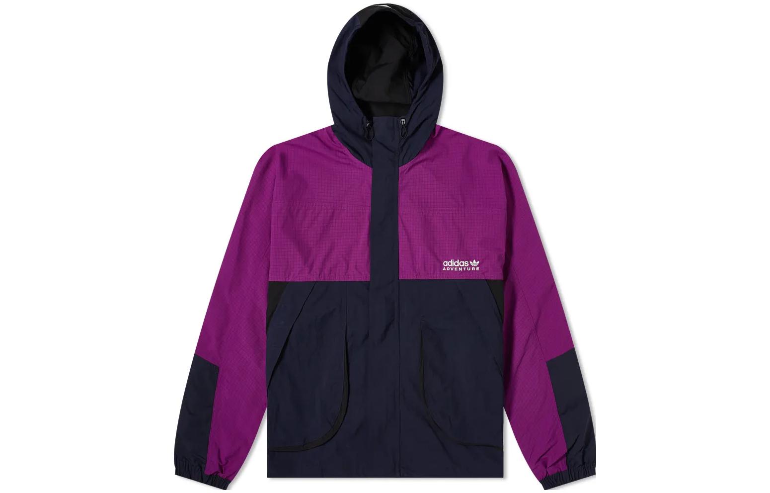 adidas Adventure Purple Colorblock Logo Embroidered Zip Hoodie Jacket H09047