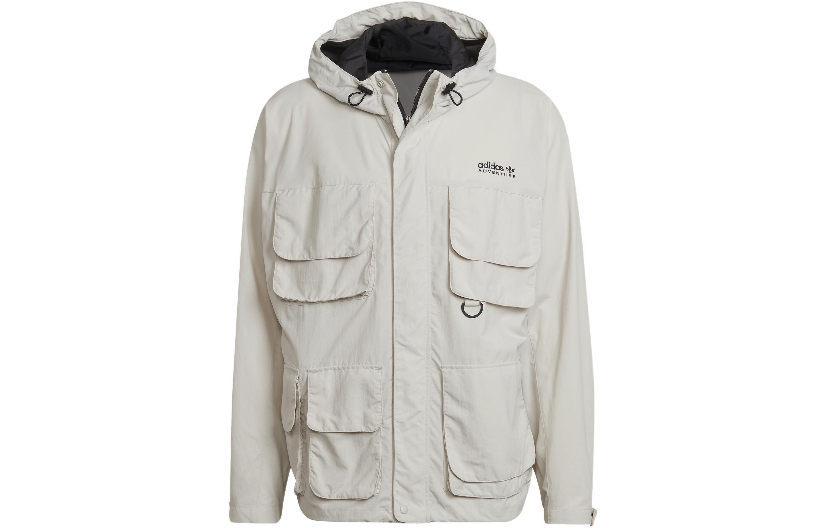 adidas Adventure Trefoil Utility Pocket Hooded Jacket White HF4794