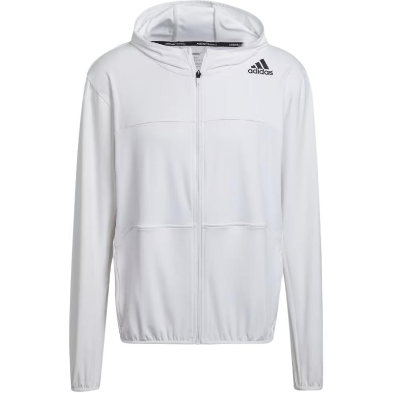 adidas AEROREADY White Hooded Zip-Up Training Jacket Long Sleeve HB9185