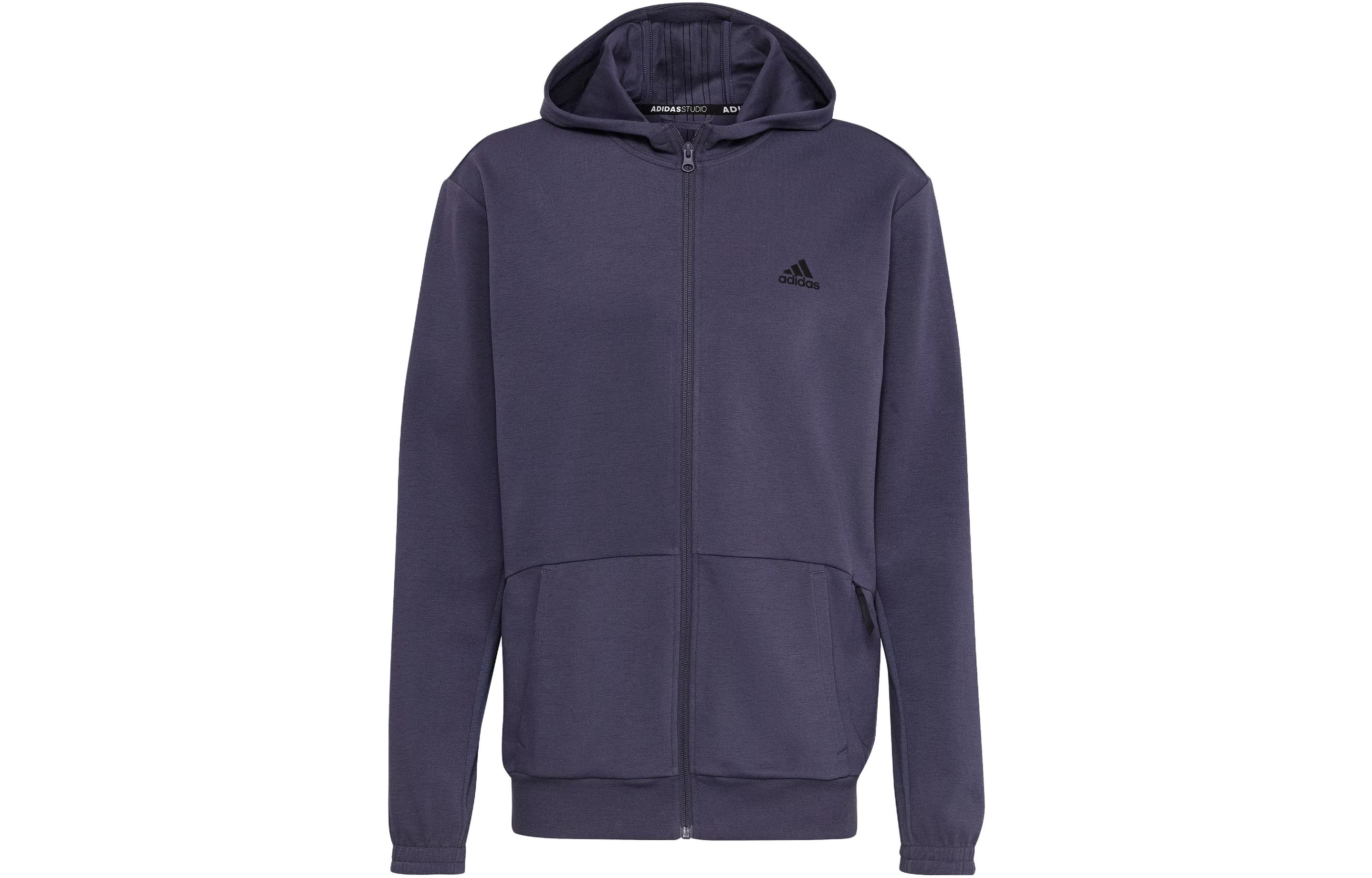 adidas AEROREADY Yoga Full-Zip Hoodie Navy Blue with Striped Logo Print HL2402