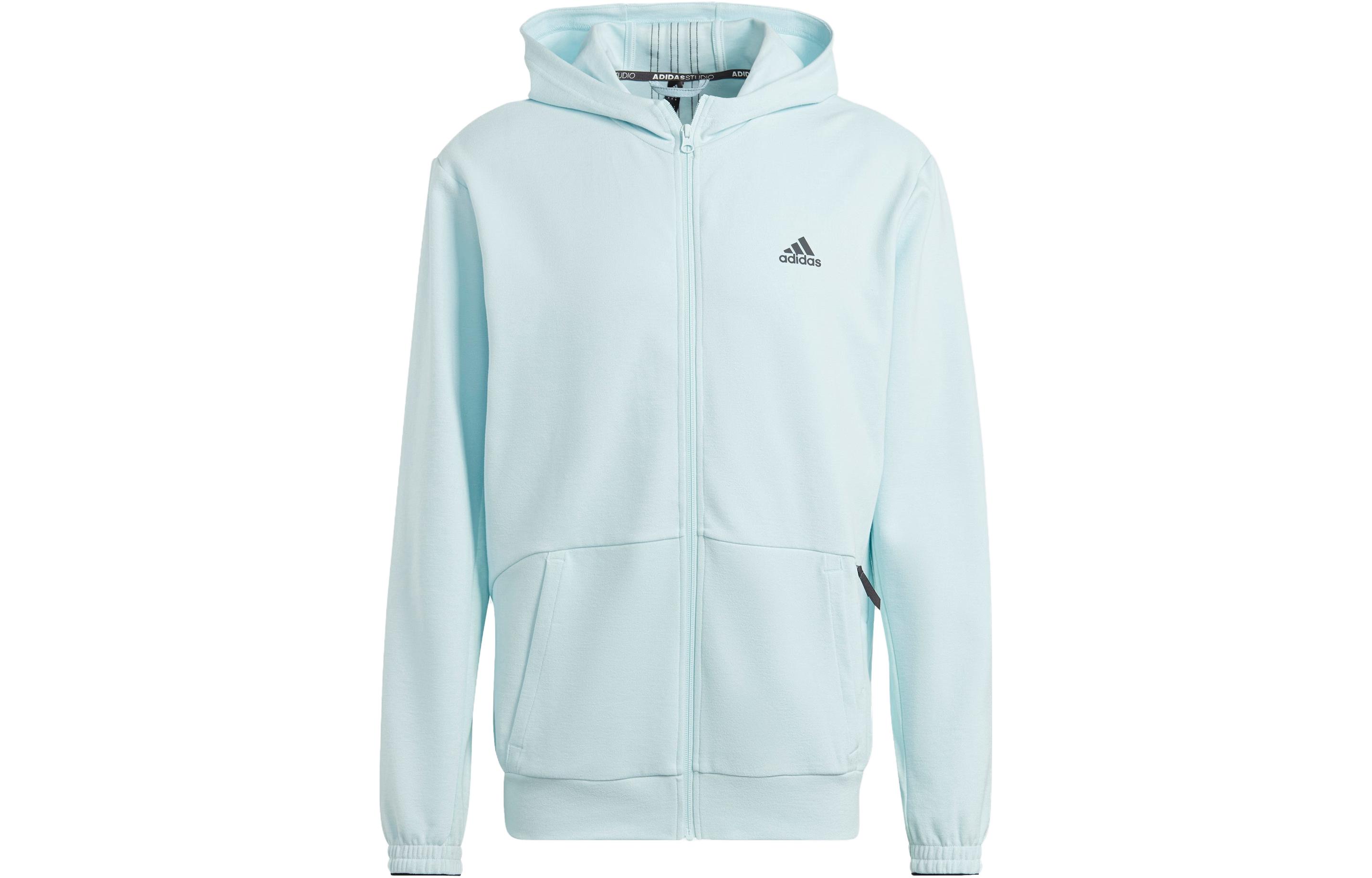adidas AEROREADY Yoga Full-Zip Hoodie Striped Logo Jacket Blue Male HM8050