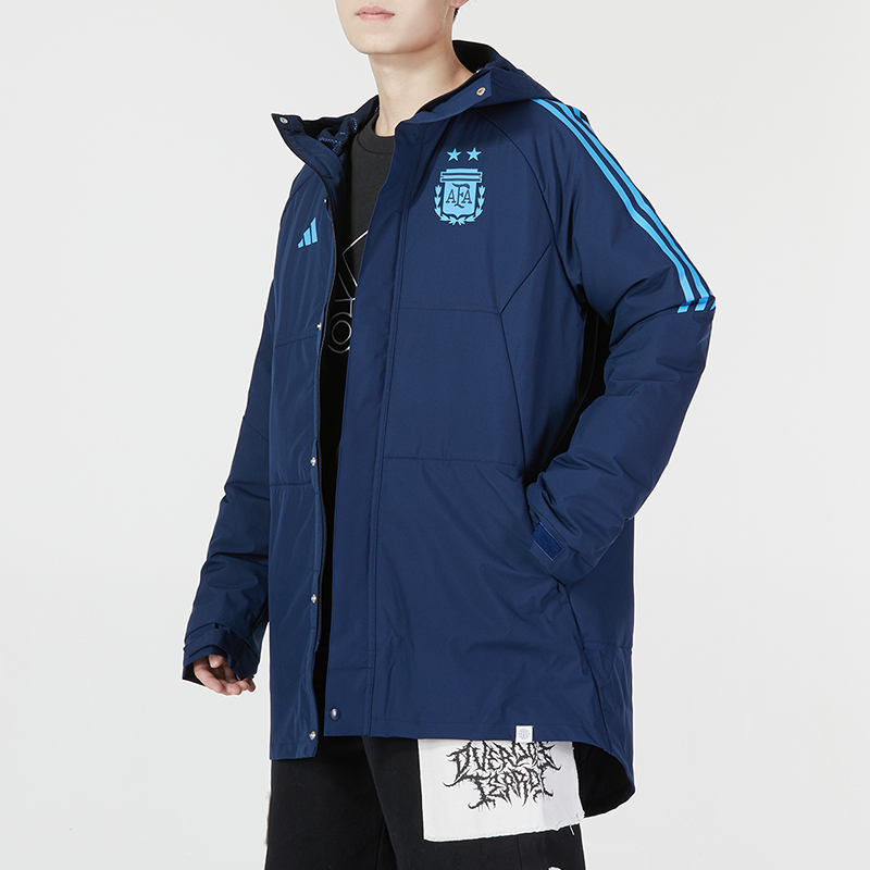 Details for adidas AFA Stadium Parka Striped Hooded Jacket  Blue HF3912