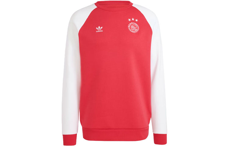 adidas Ajax Amsterdam Essentials Trefoil Crew Sweatshirt Red Long Sleeve IL6041